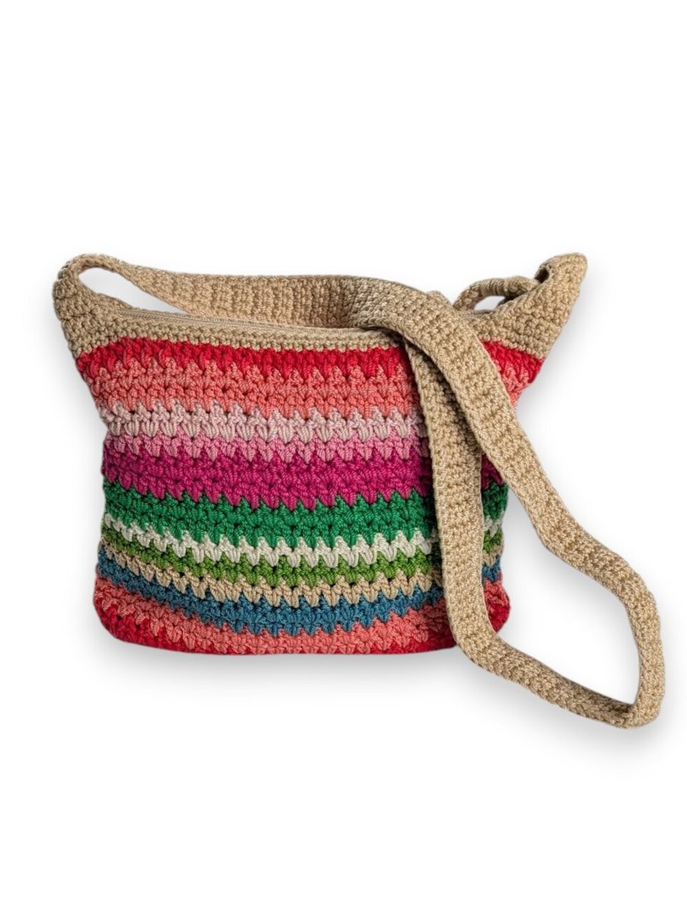 The Sak Multicolor Crochet Shoulder Bag with Tan Strap
